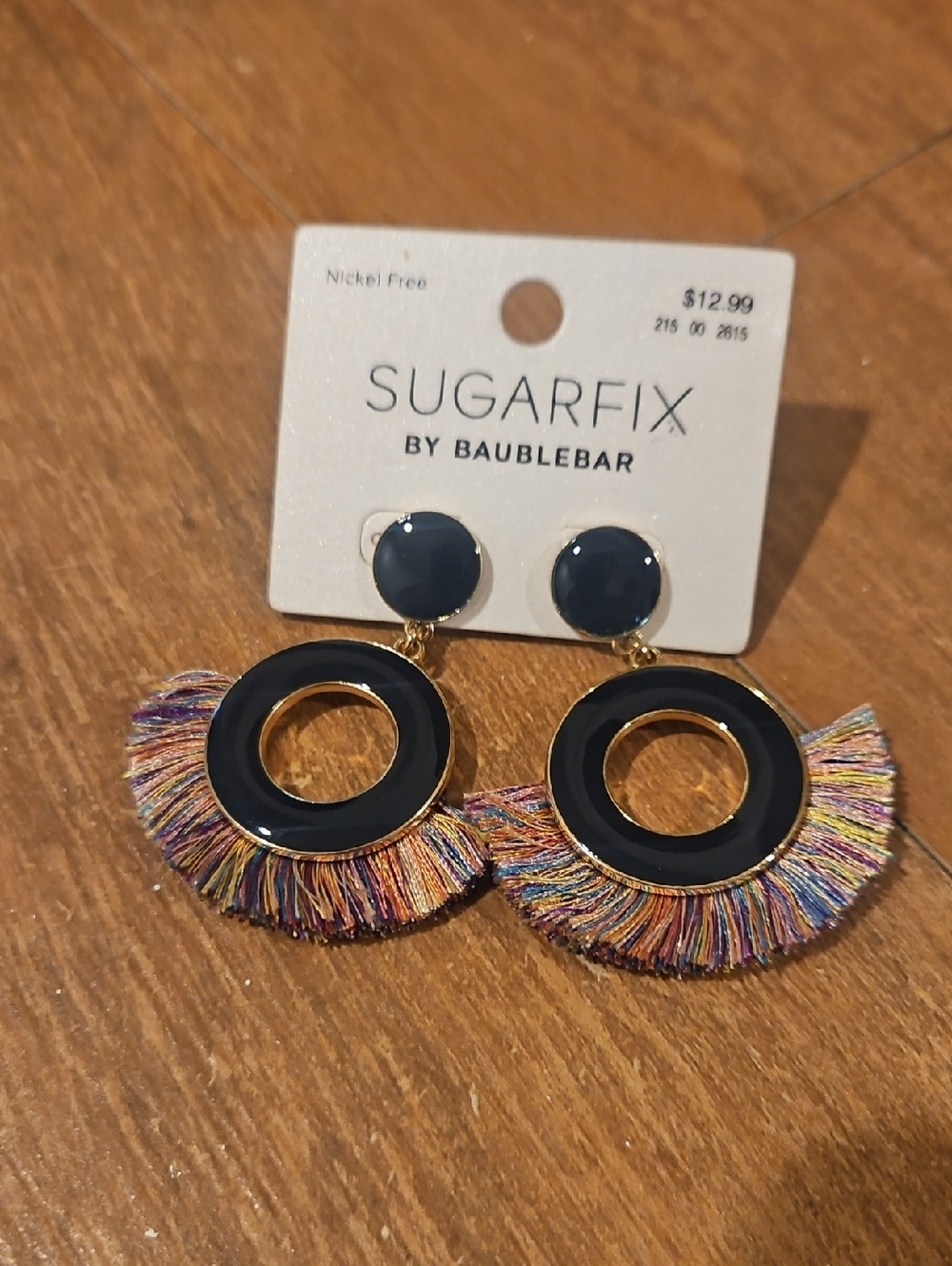 BaubleBar Navy & Multicolor Fringe Hoop Drop Earrings